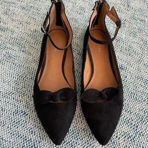 HALOGEN Suede Black Flat Sz 7.5 Shoes Ankle strap